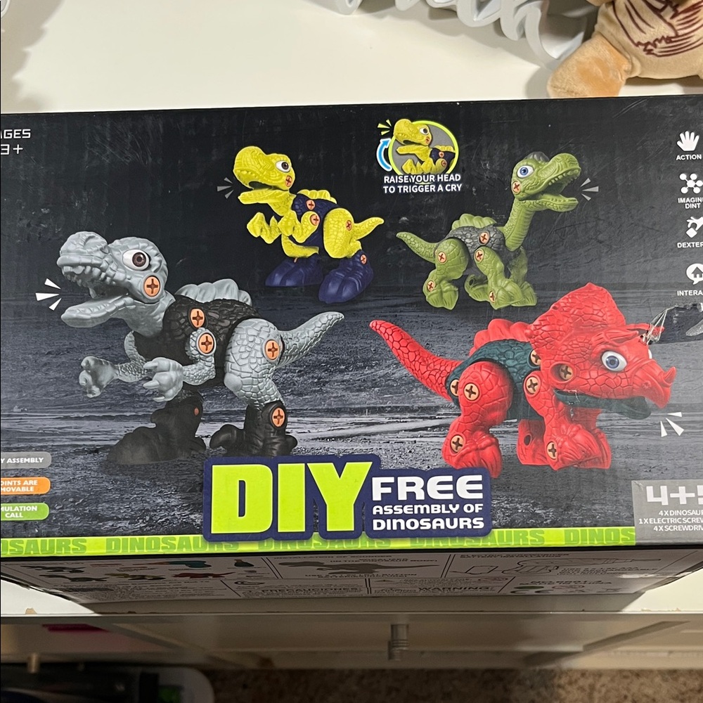 DIY Dinosaur Assembly Toy Set - Gray, Red, Yellow